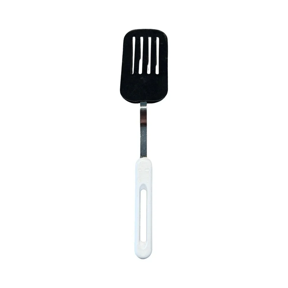 Bonny USA Vintage Slotted Spatula Turner Black Nylon White Handle Metal Neck